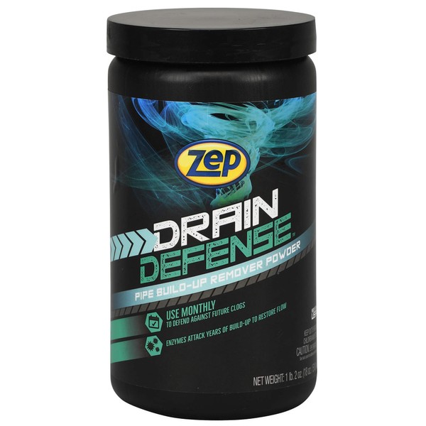 Zep Drain Defense Enzymatic Drain Cleaner Powder - 18 Ounces - ZDC16 - Safe for Pipes and Septic Systems, Pack of 1, white