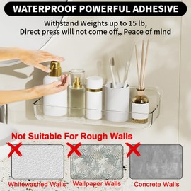 Diesisa Plastic Wall Mount Organizer, Adhesive Clear Acrylic Shelf, No Drilling Hang Walls Shower Caddies, with Self Adhesive Tape, for Bathroom, Kitchen, Utility Room,3.8D x 12.8" W x 3.3" H