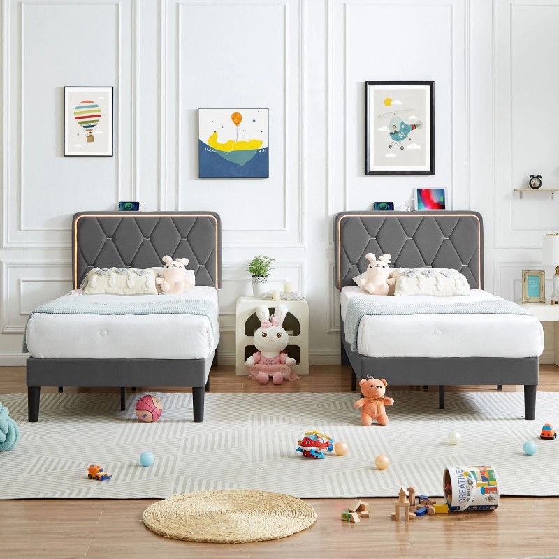 Vecelo LED Light Queen Full Twin Bed Frame with USB