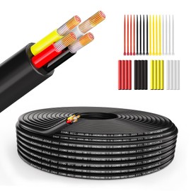 Wirelume 22AWG 4 x 0.3 mm² Electrical Cable 4 Core Cable 5V/12V/24V Stranded PVC Power Cable 30FT/9.14M Low Voltage Tinned Copper Cable Sheathed Cable Wet Room Cable Electric Cable