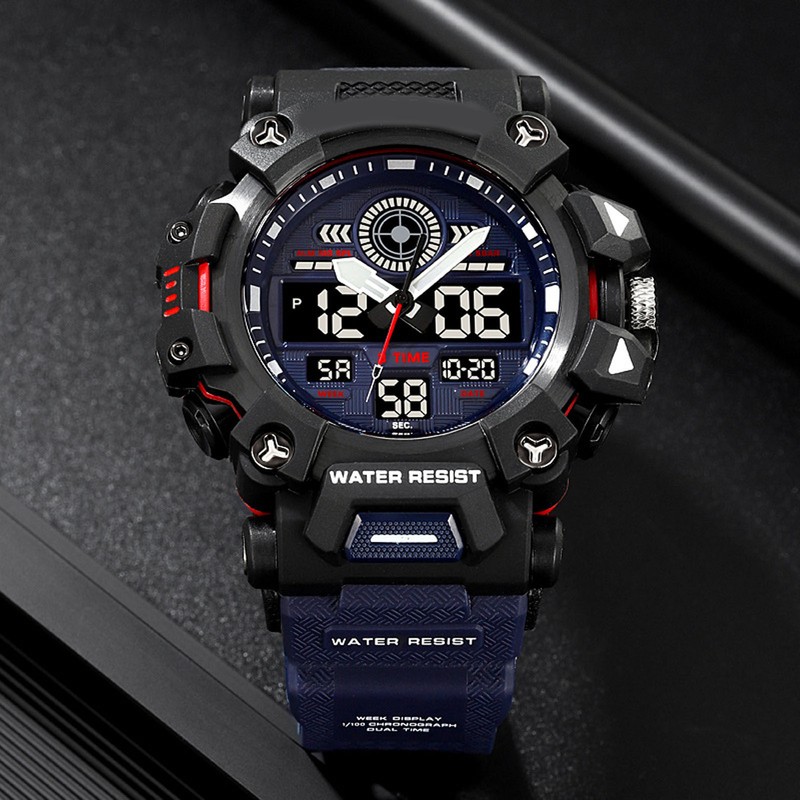 Men Digital Sports Watch Stopwatch Calendar Alarm Function Dual Time