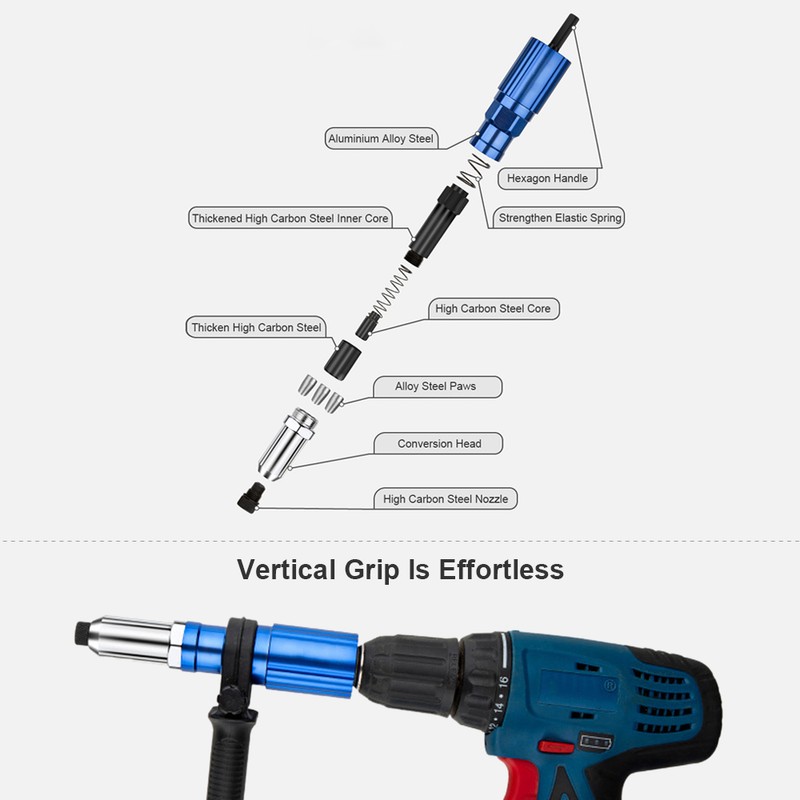 Rivet Gun Adapter for Electric Drill Cordless Riveting Tool with