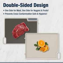 Cutting Board Double Sided, Large Stainless Steel and Wheat Straw PP, Non-Slip Edges, Easy to Clean, Food-Grade & Dishwasher Safe Chopping Board for Kitchen