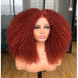 ISAMY Curly Lace front Wigs for Black Women 13x4 x1 HD T Part Lace Frontal Wig Synthetic Hair Pre Plucked Deep Curly Wave Hair Curly Afro Wig 17Inch (Copper)