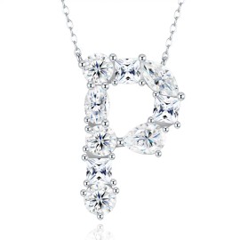 Pass Diamond Tester Letter P Multi Cut VVS Moissanite Necklace 925 Silver Platinum Plated Elegant Fine Jewelry NecklaceColor: Silver, Length: 18inches, Design: G