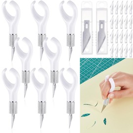 Lasnten 8 Pack Fingertip Craft Knife 4.2 Inch Finger Detail Knife with Blades Ergonomic Hobby Knife Handle with Finger Grip Cutting Tool for Precision Cutting and Trimming, 20 Pcs Blades