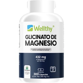 Wellthy Glicinato de Magnesio 300 Cápsulas 432mg. 100% Natural, Alta Absorción, Cápsulas Veganas