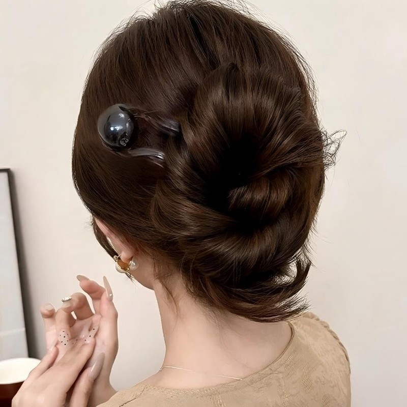 WENJESO Retro Simple Beaded U-Shaped Hair Stick for Women Bun