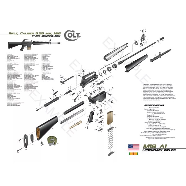 M16 Exploded View Limited Edition Poster Print 18x24"