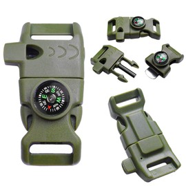 10Pack 5/8" Compass Whistle Buckle Plastic Paracord Bracelet Outdoor Camping Emergency Survival Travel Kits (OD Green)