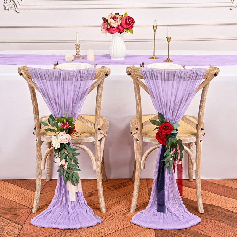 Cheesecloth Table Runner Purple, Boho Gauze Table Decor for Wedding