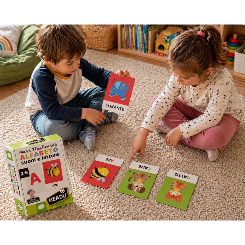 HEADU - Maxi Flashcards Montessori Alfabeto Suoni e Lettere -
