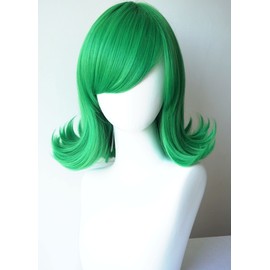Monong Short Green wig for women Green wavy green wig women costume synthetic wig 14inches for tatsumaki costume wig for women (3325-1)