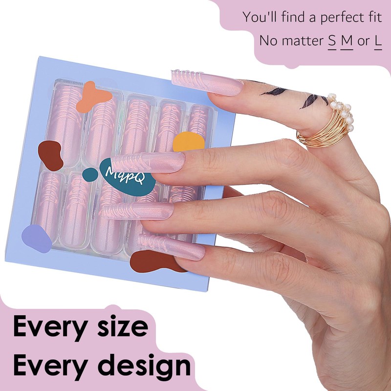 MqpQ 3d Swirl Square Press on Nails Long French Fake