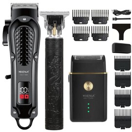 3-Piece Professional Blonde Hair Clipper & Trimmer Kit for Men - USB-Rechargeable Barber Set Featuring LCD Display, Adjustable Blade Hair Clippers, and Professional Men's Trimmer:_3Pac/Set Black-2
