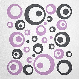 WANDfee® Wall Tattoo, Circles, Dots, 50 Stickers, Colour Choice For Children's Bedroom, Living Room, Hallway, Bathroom, Kitchen, Tile Stickers, grey