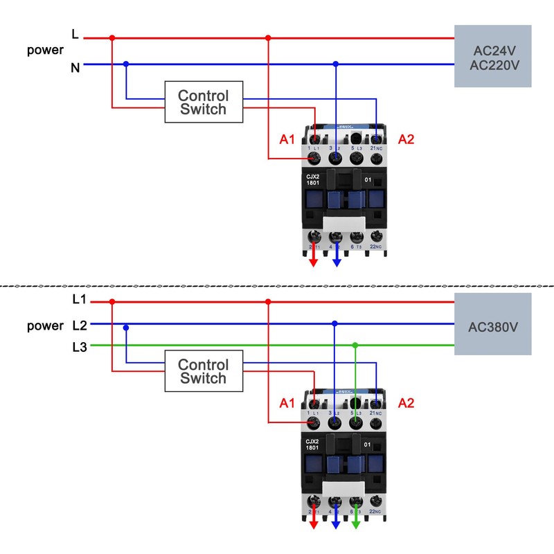 Heschen AC Contactor, CJX2-1801, 220V 50/60Hz Coil, 3P, 3 Pole,