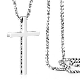 Ldurian Cross Necklace for Men | PSALM 23:4 NO FEAR IN DARKNESS; YOU'RE WITH ME | 20 Inches Stainless Steel Chain Religious Christian Jewelry for Women