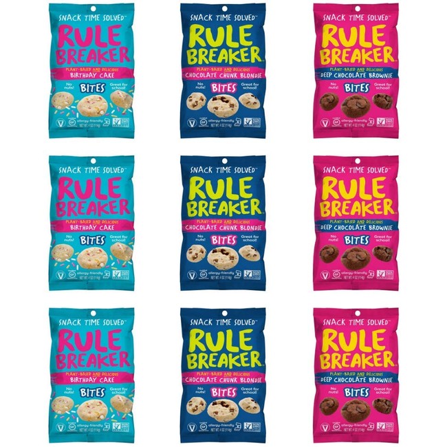 Rule Breaker Snacks, Flavor-Full Bites Sampler with Birthday Cake, Blondie and Brownie Bites, Vegan, Gluten Free, Nut Free, Allergy Friendly, Kosher (6 pack)