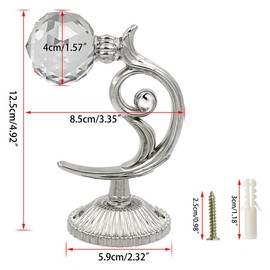 BTSKY 1 Pair Glass Cystal Ball Window Curtain Clothes Hold Backs Hook Tie Back Wall Holder (Silver)