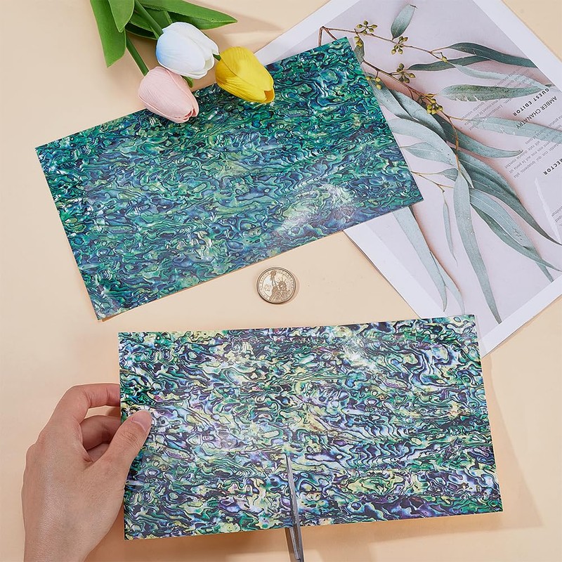 GORGECRAFT 241x140mm 2Pcs Abalone Shell Stick Abalone Veneer Sheet Green