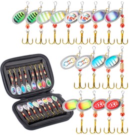 SF Fishing Lure Spinner Baits with Treble Hooks for Bass Fishing Trout Salmon Hard Metal Spinnerbaits Kit with Tackle Boxes, Kit A, 16PCS