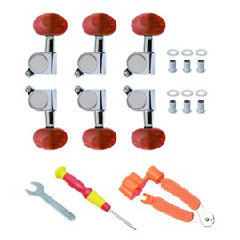 Unxuey Guitar Tuning Pegs 3L 3R Machine Heads Tuners, Enclosed Guitar String Tuning Keys with Mounting Hardware, For Acoustic Electric Guitar, Silver