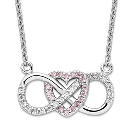 JewelryWeb 925 Sterling Silver Rhodium Plated With Cubic Zirconia Love Heart W Infinity Symbol Necklace 16 Inch 21.5mm Wide Pendant-Necklace for Women