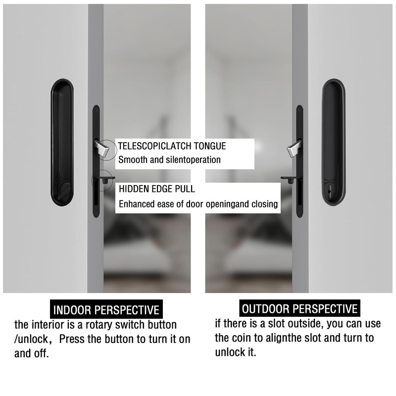 Betensh Pocket Door Lock Hardware with Pull Invisible Sliding Door