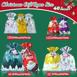RJVW 40PCS Christmas Gift Bags, Assorted Sizes Christmas Bags for Gifts, 9 Style Holiday Reusable Santa Gift Bags for Gift Wrapping Decorations Party Favors