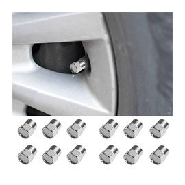 JNNJ Pack of 12 Car Valve Caps Cover, Car Valve Aluminium Caps, Tyre Valve Dust Caps with Seal, Universal Hexagonal Replacement, Valve Caps Car (Silver)
