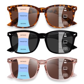 OPTOFENDY Progressive Sunglasses for Women, Square Reader Sunglasses with Spring Hinge, UV400 Protection Reading Sunglasses, 3 Pack 2.5