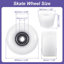 PATIKIL 8 Pack Roller Skate Wheels Outdoor 58mmx32mm Quad Roller Skate Wheels with ABEC-9 Bearing, 82A PU Roller Wheels & 2 Toe Stoppers for Double Row Skate Skateboard Indoor, White