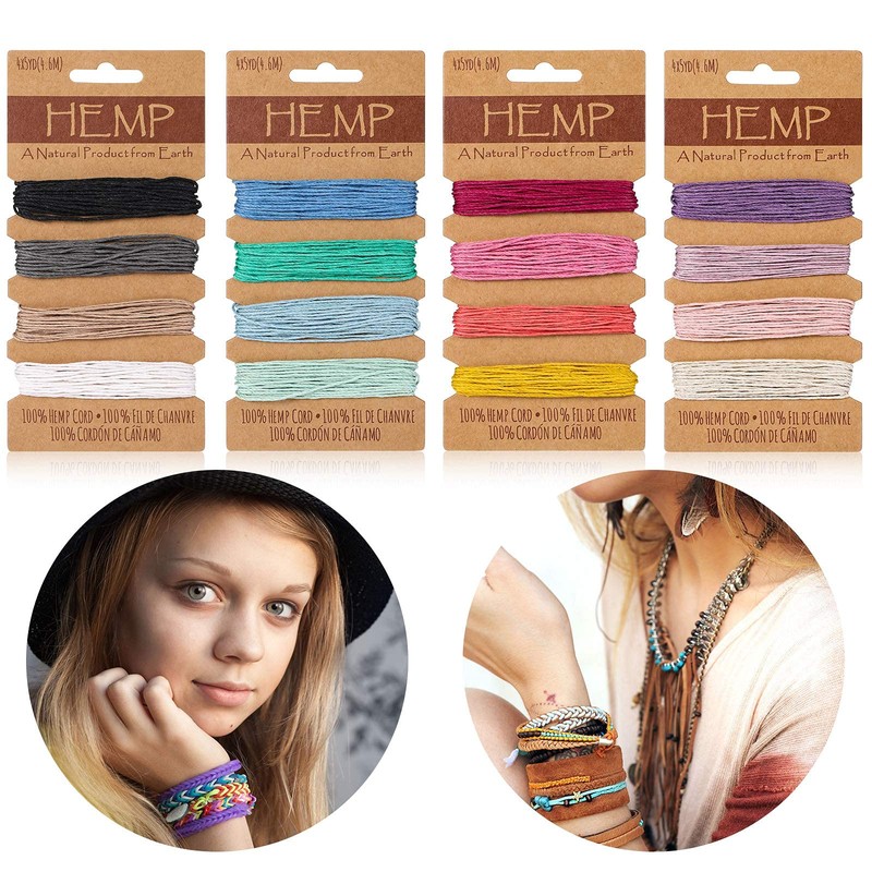16 Colours Thread Cord Multicoloured Flax, Natural Rope for Crafts