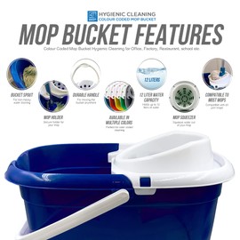 Colour Coded Mop Buckets − 12L Mop Bucket with Wringer and Easy Carry Handle for Domestic and Commercial Cleaning (Blue)