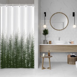 Leowefowa Forest Shower Curtain Green Misty Foggy Pine Trees Nature Woodland Landscape Spring Curtain for Bathroom Rustic Mountain Trees Curtains Decor Fabric Waterproof with Hooks 36x72 inch