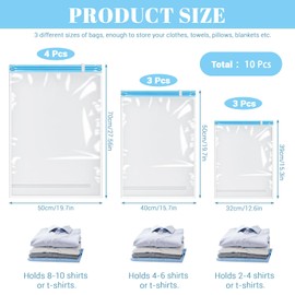 Roucerlin 10 Pack Roll Up Compression Bags for Travel, Sealed Space Saver Vacuum Storage Bags Combo, Vacuum Seal Bags for Clothing Luggage Packing Organizers (4 Large, 3 Medium & 3 Small)