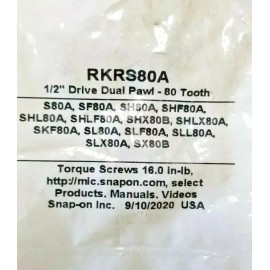 Snap-on RKRS80A SNAP-ON 1/2" Dr 80 Tooth Ratchet Repair Kit Parts S80A SF80A SH80A SL80A