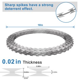 33ft Razor Wire, Ribbon Barbed Wire Fence, Galvanized Steel Concertina Fencing with Pliers Gloves for Garden Farm Factory Highway Protection