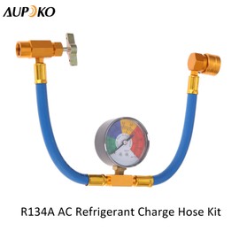 Aupoko R134A AC Refrigerant Charge Hose Kit, 1/2’’ Self-Sealing Valve Can, and Recharge Hose with Pressure Gauge, Fits for Car AC Air Conditioning Refrigerant