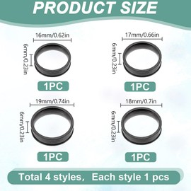 HOBBIESAY Pack of 4 Blank Finger Rings with Core Round Empty Ring Stainless Steel Ribbed Finger Ring Wide Black Band Cool Simple Band, Stainless Steel