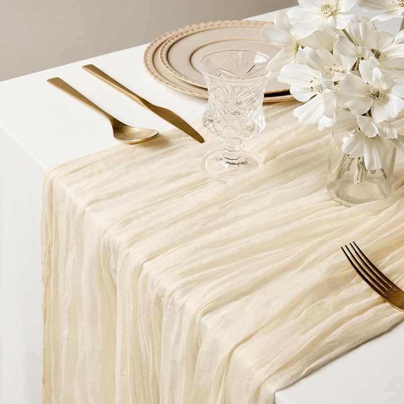 FOLAI Pack of 2 Boho Cheesecloth Table Runner Table Cloth