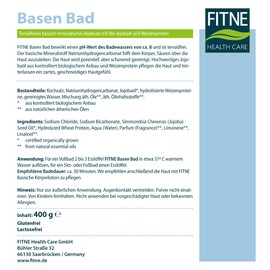 FITNE Basen Bath, Bath Salts with Organic Jojoba Oil and Wheat Protein, Support Acid-Base Balance, Skin Care and Detoxification, Surfactant-Free, Vegan (400 g)