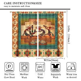 Kokopelli Blackout Curtains, Southwestern Native Window Drapes, Aztec Ethnic Print Pattern Thermal Insulation Window Treatments for Living Room Bedroom Kitchen Office 42x45 Inch