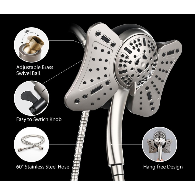 GRICH 2.5GPM Shower Heads with Handheld Spray Combo: 2 in
