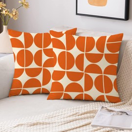 Orange Mid Century Pillow Covers 70s 80s Retro Throw Pillow Covers Morden Abstract Geometric Decorative Square Cushion Case for Sofa Bedroom Car 16x16 Inch