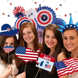 33 PCS 4th of July American Photo Booth Props USA Independence Day Patriotic Glasses I Love America Designer Photo Booth Props Kit Decor Celebrating Party DIY Decorations Supplies
