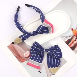 HIFANMM Back to School Headbands Hair Bow for Girls, Blue Pencil Bows Clips Hair Accessories, Pen Headband Students Teachers Outfits Non Slip Hair Band for Women Girls First Day of School Supplies