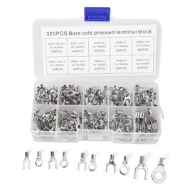 Kit de Terminales de Horquilla de Anillo sin Aislamiento, Caja de Conectores de Cobre 99.9% Cobre Puro para Relés Mecánicos o Contactores, 320 Uds.
