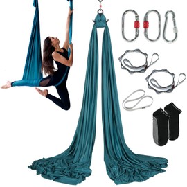 VEVOR Aerial Yoga Hammock & Swing, 5.5 Yards, Aerial Yoga Starter Kit with 100gsm Nylon Fabric, Full Rigging Hardware & Easy Set-up Guide, Antigravity Flying for All Levels Fitness Bodybuilding, Green